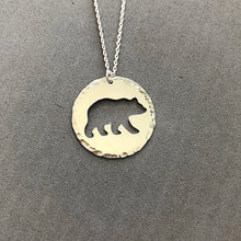 Load image into Gallery viewer, Bear cutout in sterling silver circle necklace by Red Door Metalworks 
