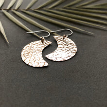 Load image into Gallery viewer, Hammered bronze moon earrings on sterling earwires by Red Door Metalworks
