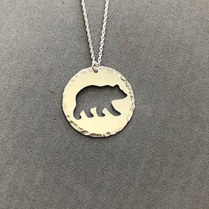 Bear cutout in sterling silver circle necklace by Red Door Metalworks 