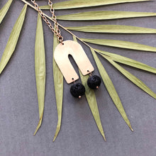 Load image into Gallery viewer, Bronze arch with black lava bead dangles necklace by Red Door Metalworks 
