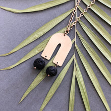 Load image into Gallery viewer, Bronze arch with black lava dangles by Red Door Metalworks 
