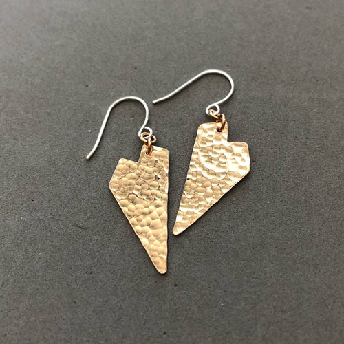 Hammered geometric heart earrings by Red Door Metalworks