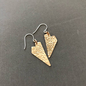 Small geometric hammered heart earrings by Red Door Metalworks 