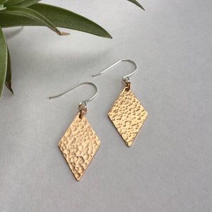 Hammered bronze diamond earrings by Red Door Metalworks 