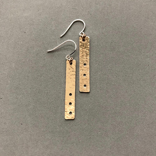 Hammered vertical bar with three holes earrings by Red Door Metalworks 