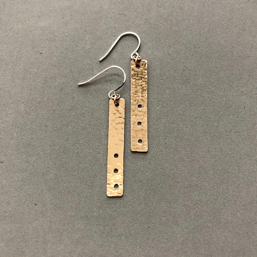 Hammered vertical bar with three holes earrings by Red Door Metalworks 