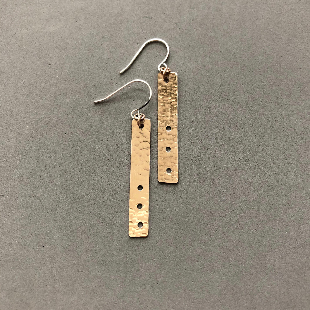 Hammered vertical bar with three holes earrings by Red Door Metalworks 